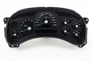 black upgraded Silverado cluster with LED compatible face overlay