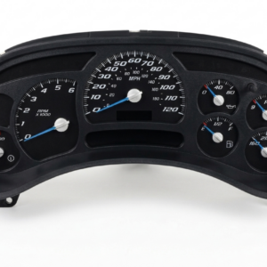 black upgraded Silverado cluster with LED compatible face overlay